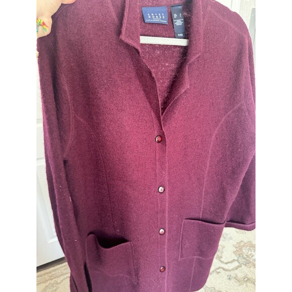 Crazy Horse 100% Wool Burgundy Large Womens Cardigan Red  Pockets - Picture 10 of 10